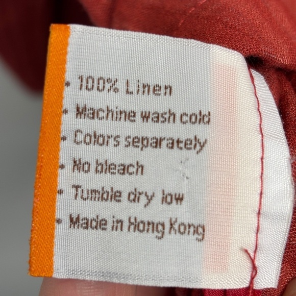 Fridaze Red Orange Button Down 100% Linen Blouse 2x Stripe - Picture 4 of 6